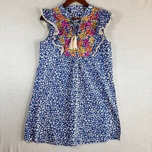 THML Floral Mini Dress Tassel Ties Ruffle Sleeve Embroidered Women Size Small